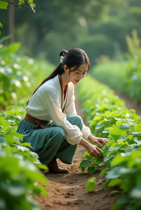 asian Young lady taking care of her crop with love