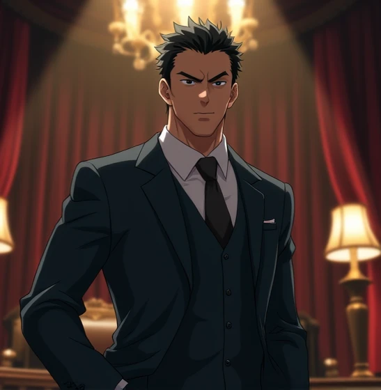 Mafia style,  30-year-old man,  short hair, anime