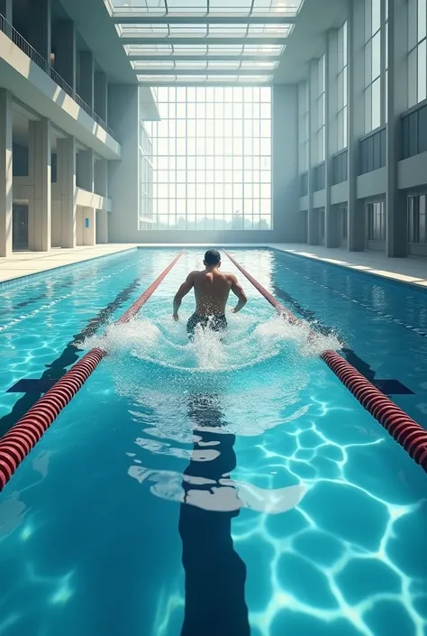 Create a realistic image of swimming in an Olympic pool 