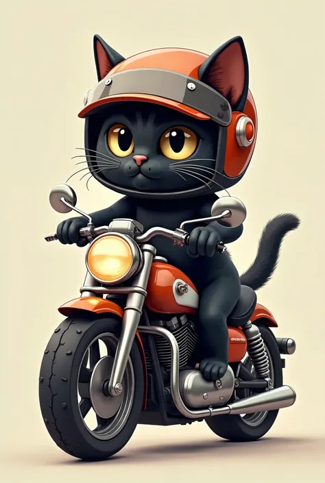 A black cat with a motorcycle helmet, anatomically real looking cute cartoon tomcat rides a motorcycle clipart. 32k detailed, t-shirt, no background.