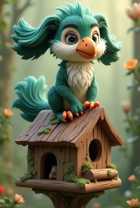  mascot、Birdhouse Decor、 white fur and dark green hair、dog