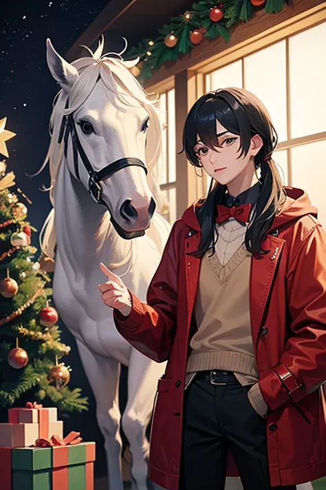 A humanoid male horse and a humanoid male horse have a party on Christmas