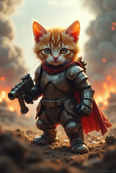 Kitten going to war well armed 