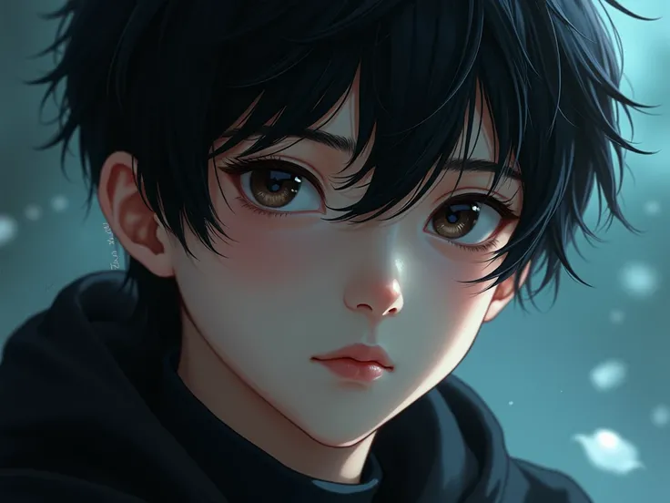   Generate an image about this text 
Nam Ra , maya,  with his jet-black hair and penetrating eyes ,  a slender boy with a dreamy look  