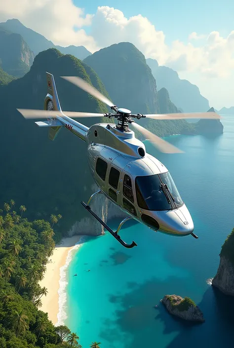 Helicopter in buitiful island 