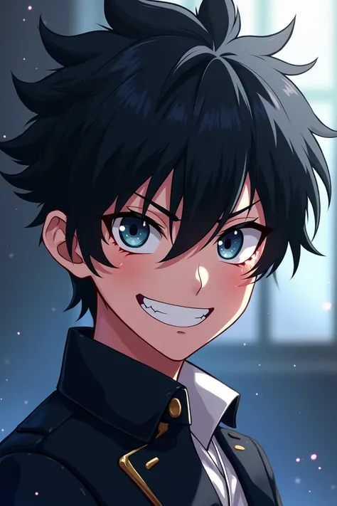 Black-haired anime boy with an egocentric smile