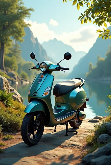 Render of a scooter ， in different natural scenes，HD， High Quality ，Realism， art style ，