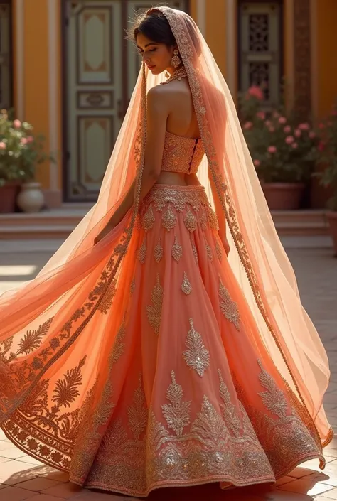 Peach golden colour lehenga