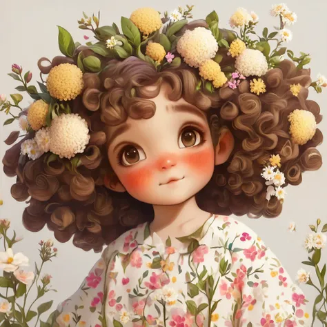 Cute   , curly hair, flowers