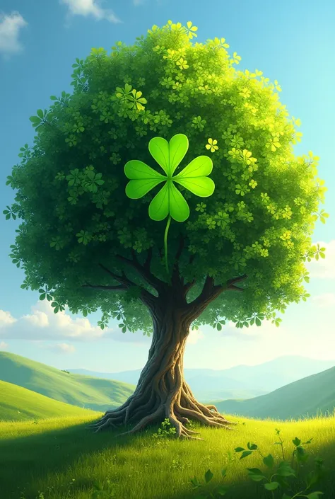 Picture of a lucky tree with 4 leaves,  super realistic 