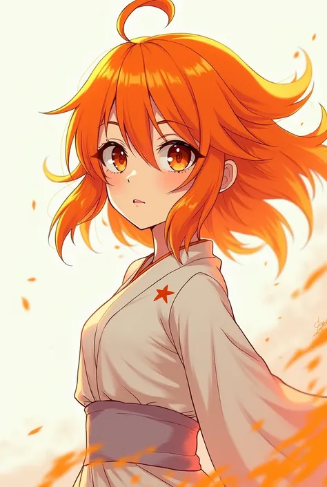 Firestar girl, anime style, orange hair, white clothing