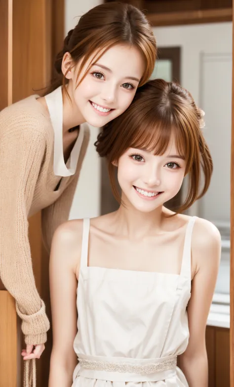 maid,cute pretty girl,masterpiece,high definition,4k,8k,16k,chignon hair,brown hair,skinny,thin body,smile