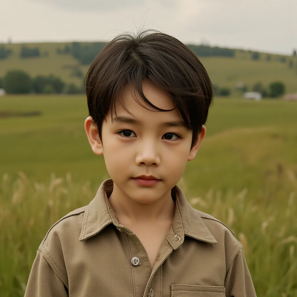 a pastoral boy, detailed portrait, beautiful detailed eyes, beautiful detailed lips, extremely detailed face, long eyelashes, fi...