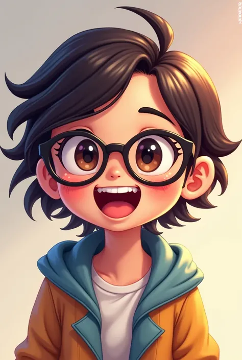 create an avatar of a cool girl laughing with eyeglasses for streaming make it chibi