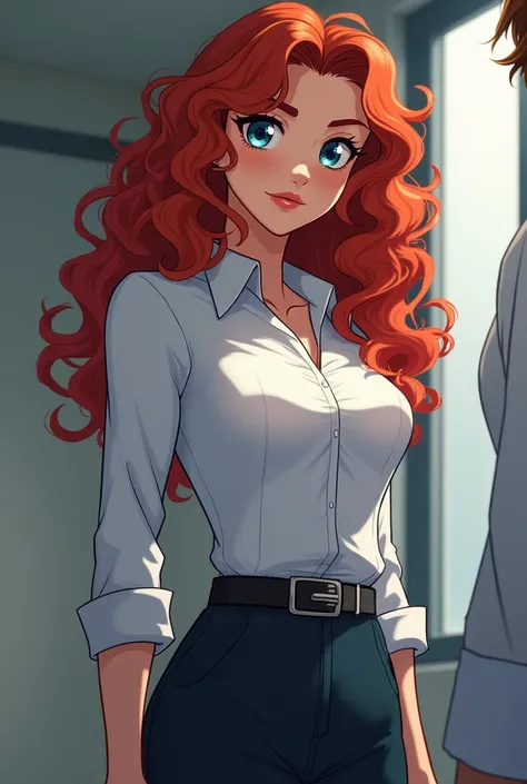 Faith girl with curly redheaded hair firm blue eyes fitt alta anime slim office submissive secretary angry sorry for her boyfriend doctor brown hair manly