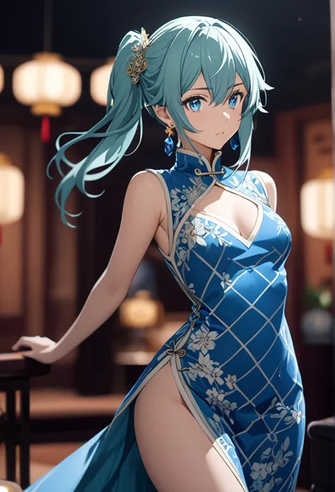 (  ultra high resolution,   best quality、 detailed details ),  accurately drawn body  、 asada shino、alone,  light blue half leng...