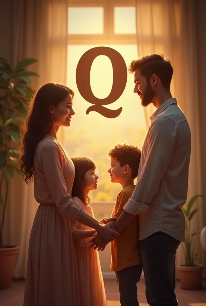  Letter Q above the hands of a family