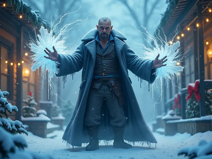 an evil man with ice powers that is freezing christmas