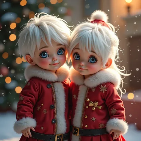 boy girl white hair blue eyes Santa costume