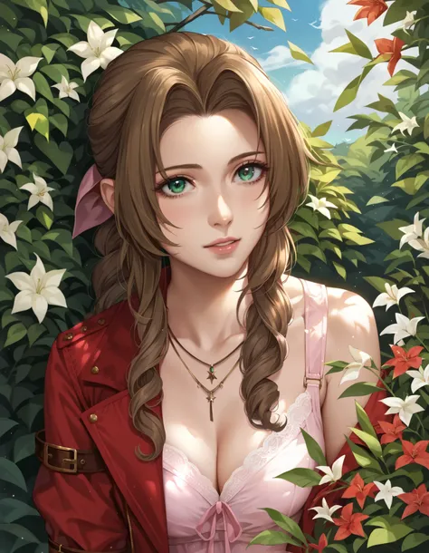 score_9, score_8_up, score_7_up, masterpiece, source_anime, BREAK, 1girl, aerith_gainsborough, final_fantasy, 1girl, brown_hair, green_eyes