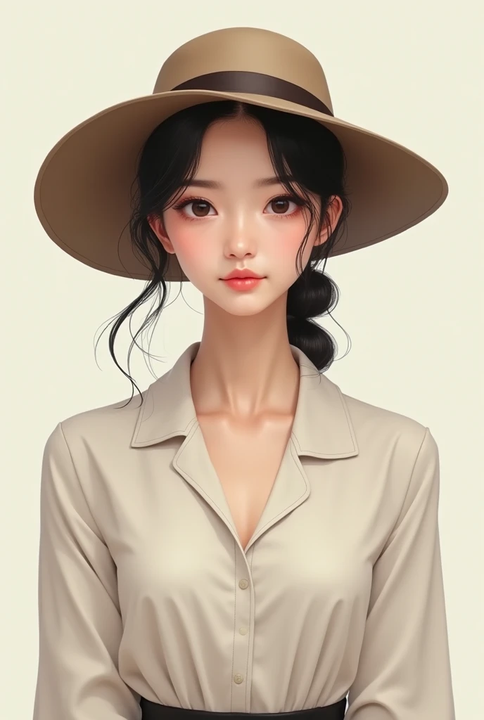 Female, with hat, shirt, full body, asian, simple, pretty, front view