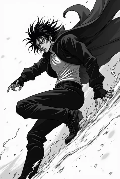 Black and white,comic book,Full character,Paker,Dynamic posture, anime picture