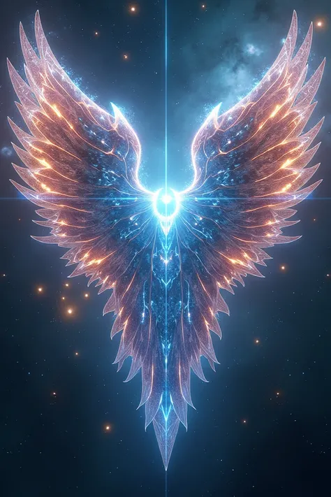 Generate wings for the final form of a god named eclipce based on space,crystals and light and contols space,time,crystals,light,distortion and anti-matter the wings are made of pure energy so no feathers but it in a ornate pattern with crystals 