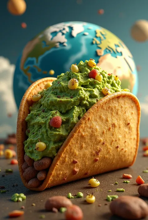 A giant earth-size taco with a lot of bigger guacamole, more and more and much larger, makes it millimeter small.