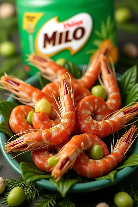  Milo ice banner and delicious green and brown Milo-themed rambutan shrimp,  inscribed twinings , + free sovenir  