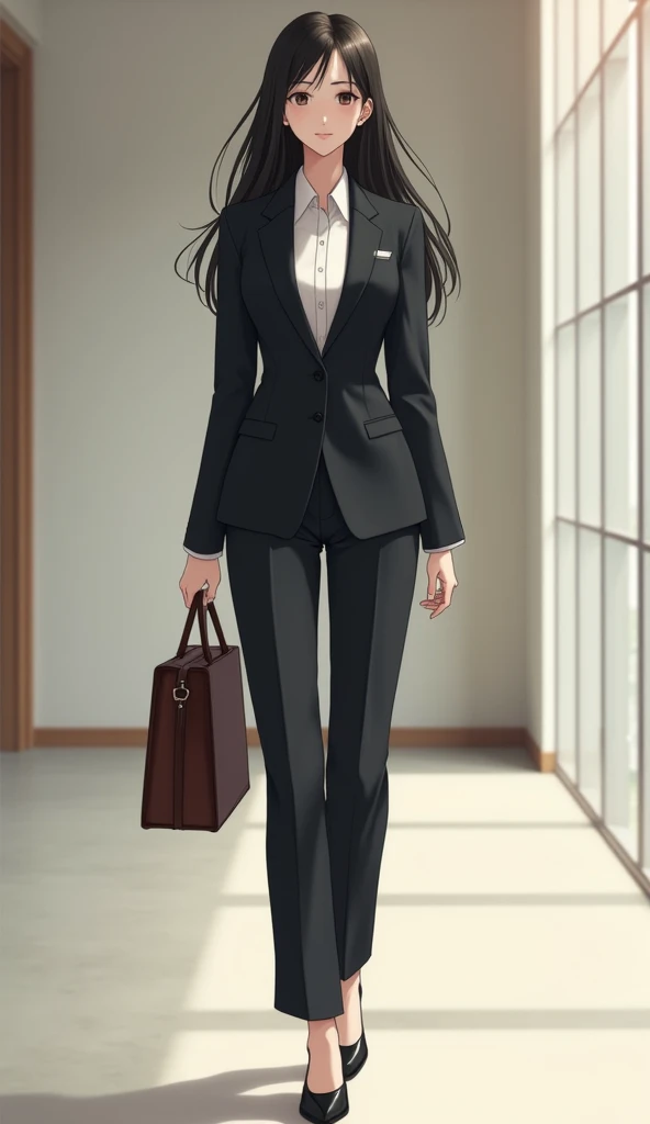 long hair, woman, suit, slender, 25 years old, Japan person