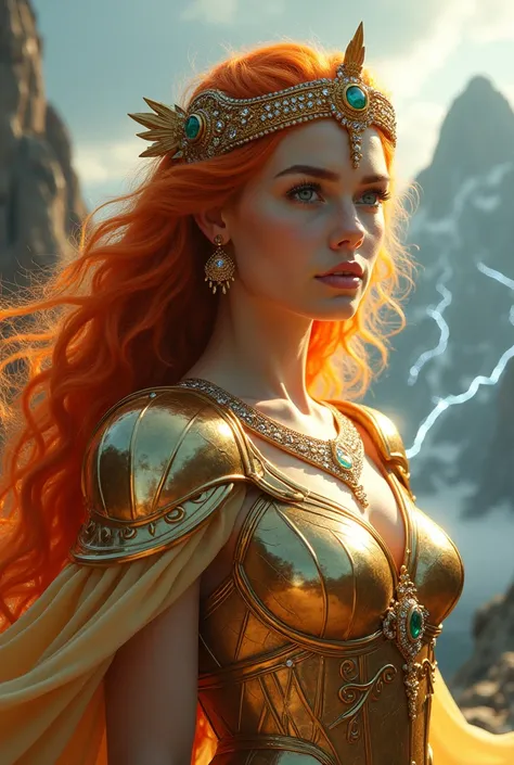 Masterpiece the highest quality Greek goddess radiant orange hair beautiful bright blue eyes extremely beautiful glowing skin extremely beautiful shiny radiant glowing beautiful precious wonderful strong powerful perfect extreme beauty extremely detailed p...