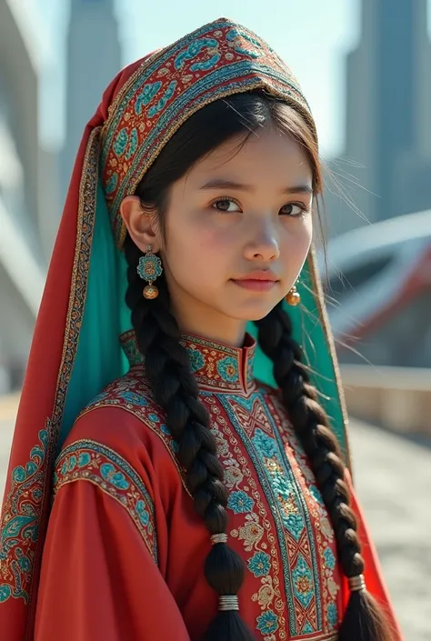  Kazakh girl in Kazakh national costume , on her head  ,2050 