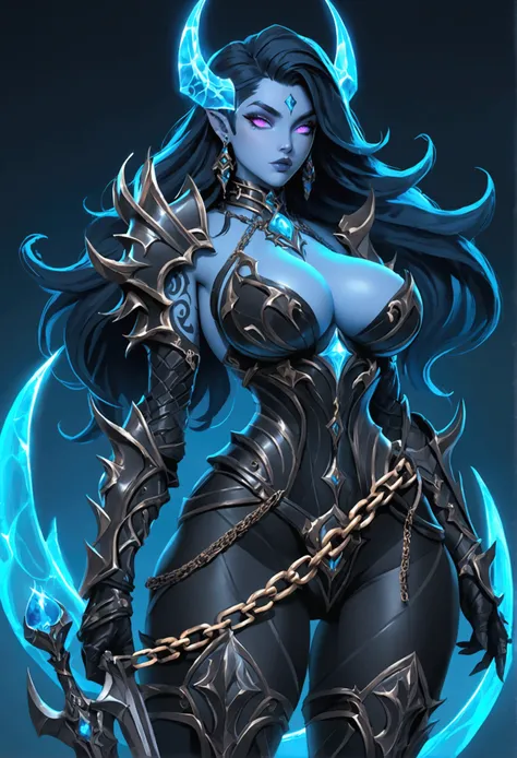 Create a hyper detailed photograph of a tattoos young sexy female berserker deathknight, Stunningly perfect gorgeous soft feminine face, perfect makeup, detailed vibrant Florent neon eyes, long hair, high detailed beautiful legs, high detailed beautiful ar...