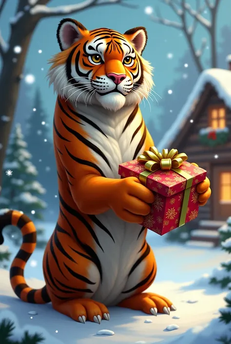 Tiger giving a Christmas present