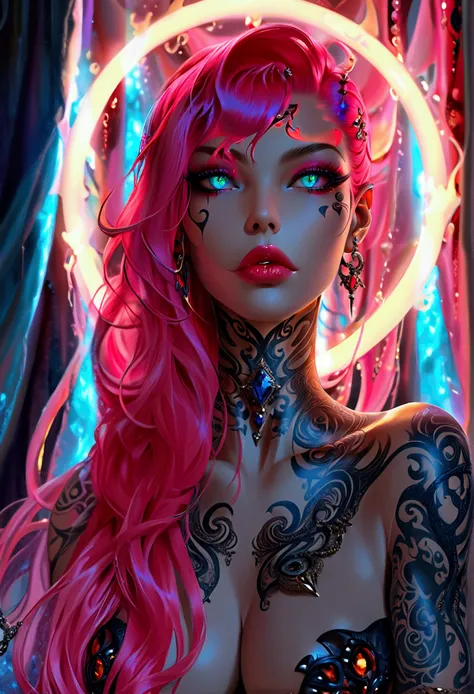 beautiful digital artwork, beautiful digital art, detailed beautiful face, 10k high quality detailed art, very beautiful digital art, digital art. highly detailed, beautiful detailed body, illuminated by a circular light that frames her head Create a hyper...