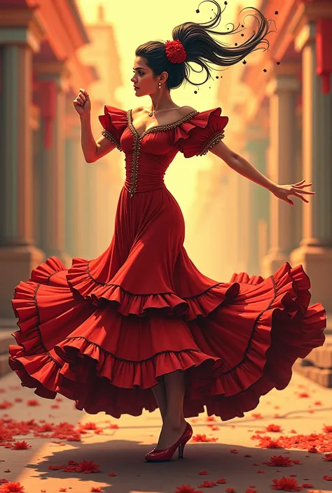 Flamenco dancer dancing like a more animated doll as if she were an anime doll something else 