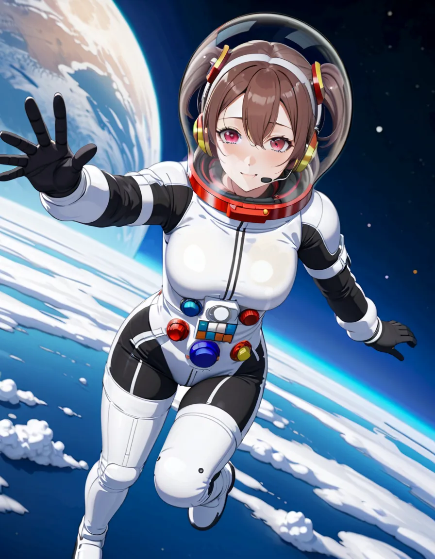 eva helm, spacesuit , astronaut), from above , bubble helmet, space helmet,wearing a (spacesuit:1.15), hovering, flying, moon su...