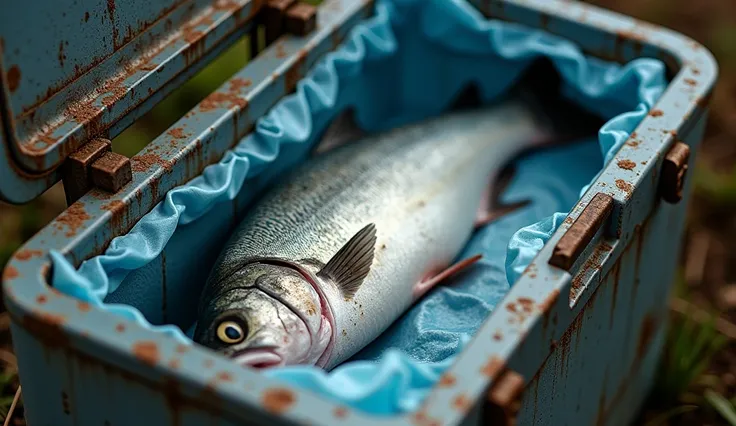 Then he kept the fish in an ice chest with medicine so that the fish was durable and fresh