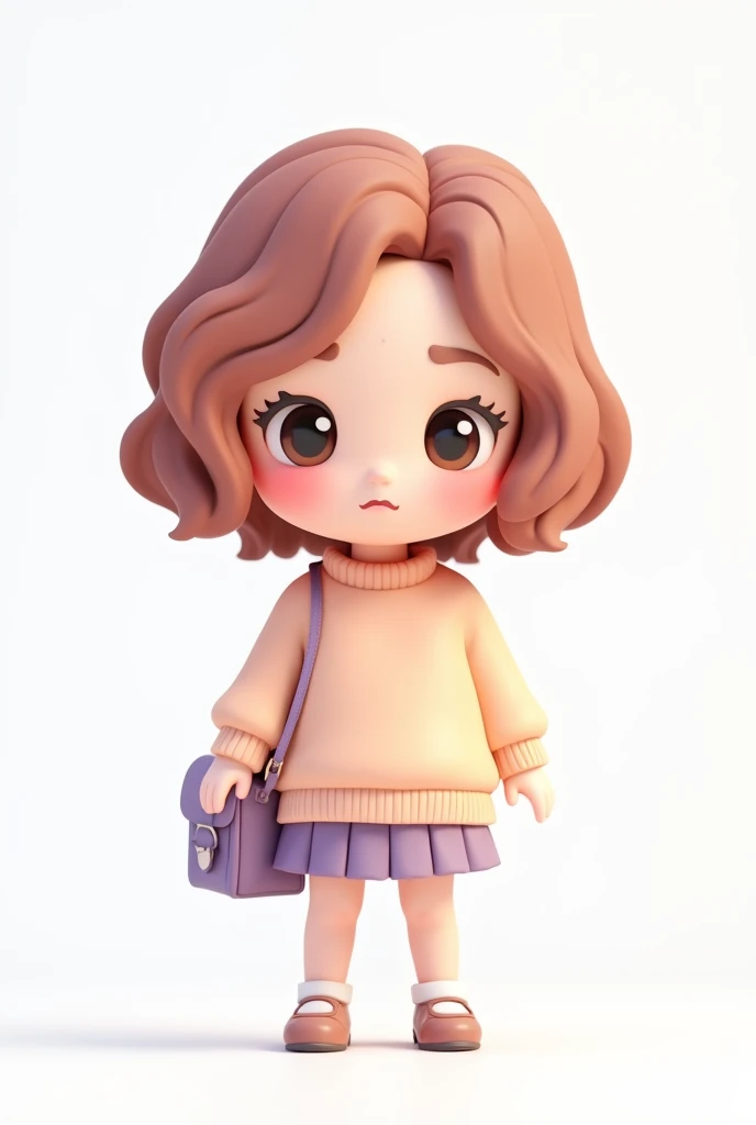 A cute and chibi-style 3D cartoon character of 

Shy  emotionally characters , 

designed in a minimalist style with bright pastel colors, 

•	soft pastel shades of peach and lavender, 
•	light peach skin tone, soft round face, blushing cheeks, large, timi...