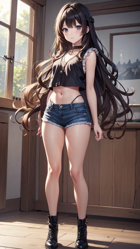 ((medium bust size, long hair, small head)), sunlight,  sun , ( clear abs : 1.1), (  perfect figure  : 1.1), (short wavy hairsty...