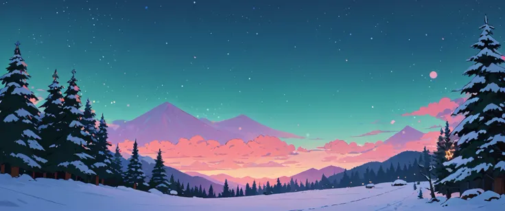 Christmas vibes ultrawide ,cozy ,lofi ,landscape ,forest ,mountain