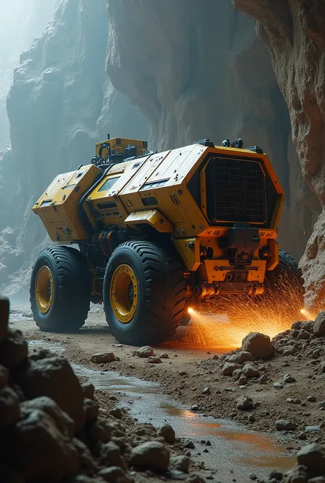 Futuristic mining vehicle with a drill
