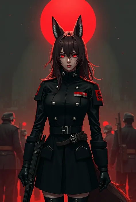 anime fox girl in the shape of waffen SS