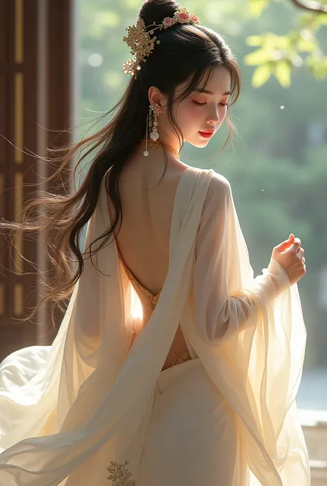 Chinese Anime Hanfu Undressing White Dress Without Clothes Cloth