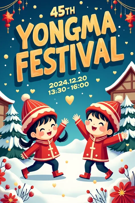  45th Yongma Festival’ in English at the top of the poster promoting the winter festival of .  High School and put ‘2024.12.20(gold) 13:30 ~ 16:00 Place :  Masan Yongma High School Auditorium Please put the phrase ‘2024 