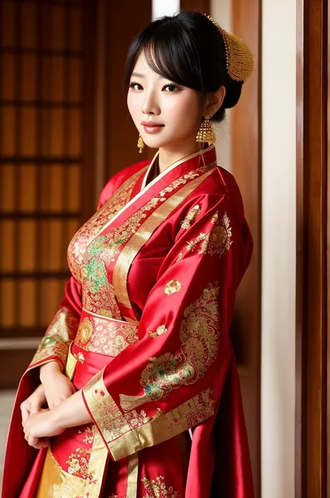 beautiful asian woman traditional dress please be quiet