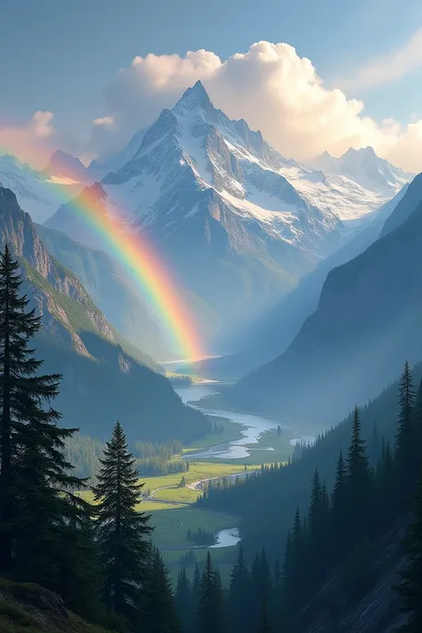 Upholding mountains，Beautiful rainbow