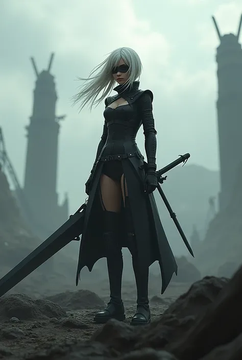 2B nier automata, detailed, artstation, concept art, Unreal Engine 5 render, 8K,band on eye black