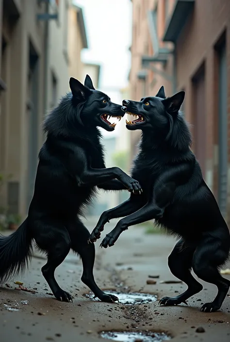 black dogs fight for each other