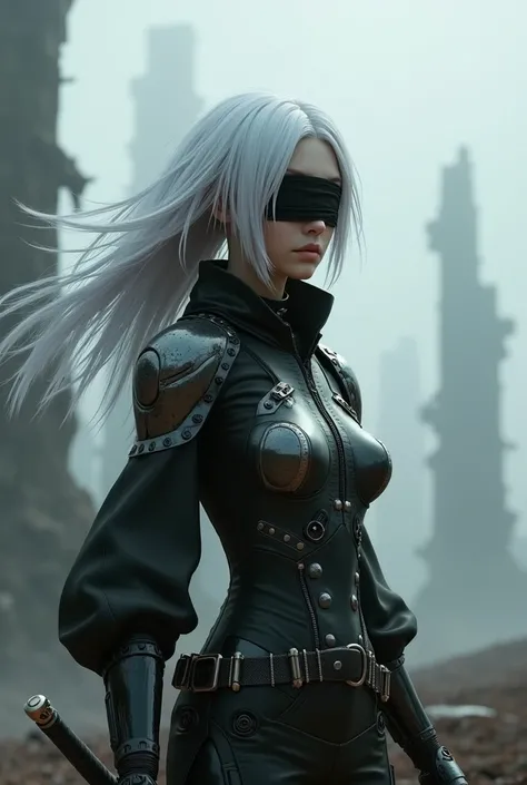 2B nier automata, detailed, artstation, concept art, Unreal Engine 5 render, 8K,band on eye black